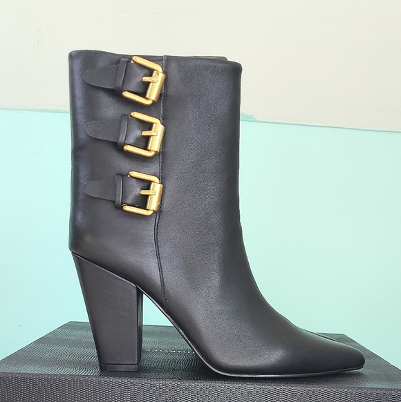 Rebecca Minkoff Black Ankle Boots with Gold Buckles - Picture 11 of 16